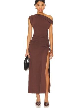 Lioness Original Sin Midi Dress Chocolate knit Brown Maxi Revolve S